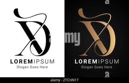 Luxury Initial XD or DX Monogram Text Letter Logo Design Stock Vector