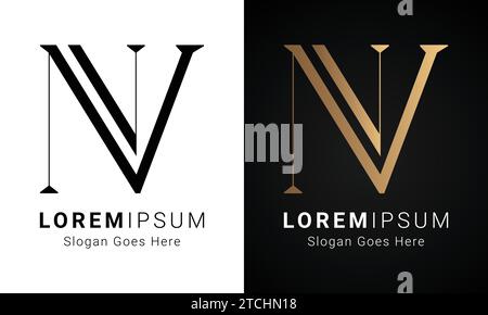 Luxury Initial NV or VN Monogram Text Letter Logo Design Stock Vector