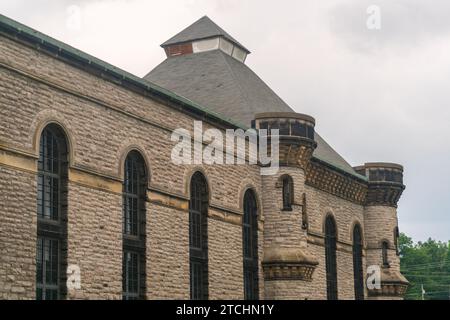 The Exterior of the Ohio State Reformatory, historic prison located in Mansfield, Ohio on an Autumn Day Stock Photo