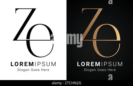 Luxury Initial ZE or EZ Monogram Text Letter Logo Design Stock Vector