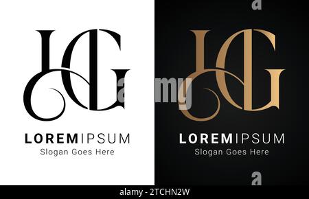Luxury Initial HG or GH Monogram Text Letter Logo Design Stock Vector