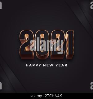 Happy new year 2021 banner with black and gold numbers in elegant style. Festive design templates, greeting cards, posters, banners Stock Vector