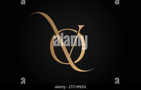 Luxury Initial VQ or QV Monogram Text Letter Logo Design Stock Vector