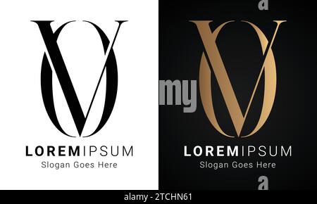 Luxury Initial VO or OV Monogram Text Letter Logo Design Stock Vector