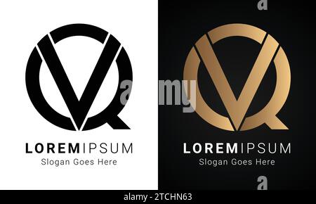 Luxury Initial VQ or QV Monogram Text Letter Logo Design Stock Vector