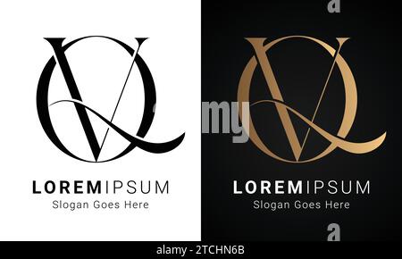 Luxury Initial VQ or QV Monogram Text Letter Logo Design Stock Vector