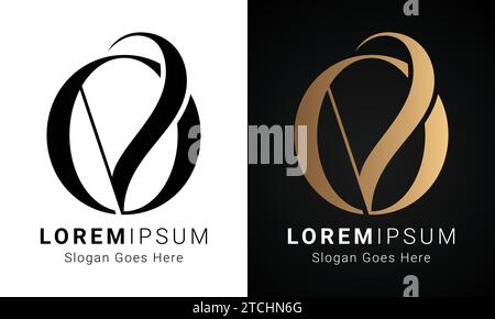 Luxury Initial VO or OV Monogram Text Letter Logo Design Stock Vector