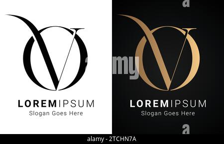 Luxury Initial VO or OV Monogram Text Letter Logo Design Stock Vector