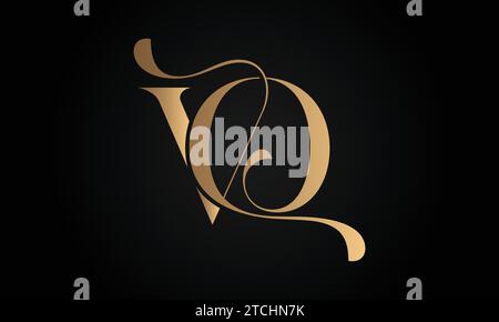 Luxury Initial VQ or QV Monogram Text Letter Logo Design Stock Vector