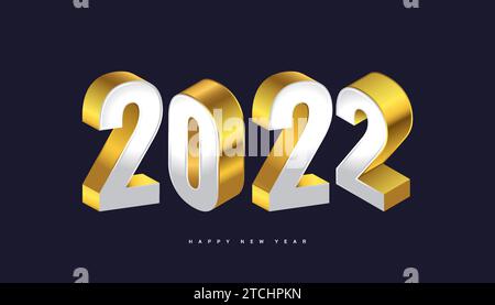 Elegant 2022 Numbers in 3D White and Gold Style for New Year Celebration Banner or Poster. New Year Celebration Design Template for Flyer, Poster Stock Vector