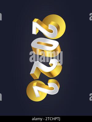 Elegant New Year Banner or Poster Design with 3D 2022 Numbers in White and Gold Gradient. Happy New Year 2022. New Year Celebration Design Template Stock Vector