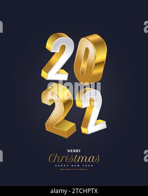 Elegant New Year Banner or Poster Design with 3D 2022 Numbers in White and Gold Gradient. Happy New Year 2022. New Year Celebration Design Template Stock Vector
