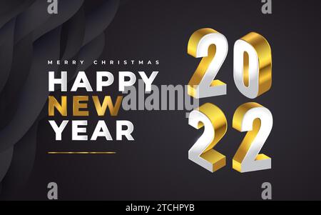 Elegant 2022 New Year Banner Design with 3D Numbers in White and Gold Style. New Year Celebration Design Template for Flyer, Poster, Brochure, Card Stock Vector