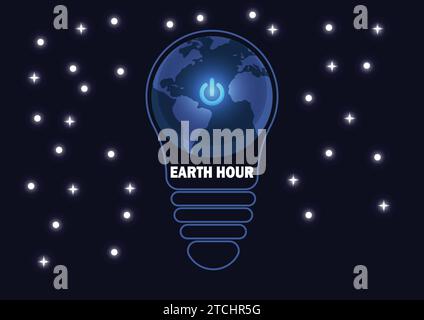 Earth Hour Vector illustration. Holiday concept. Template for background, banner, card, poster with text inscription. Stock Vector