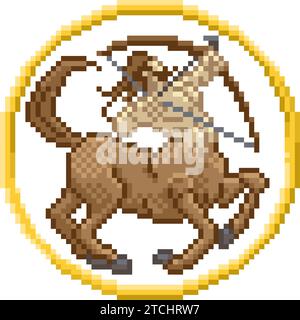 Zodiac Horoscope Sagittarius Pixel Art Sign Stock Vector