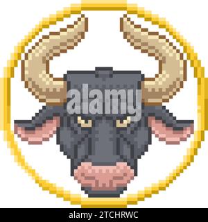 Zodiac Horoscope Astrology Taurus Pixel Art Sign Stock Vector