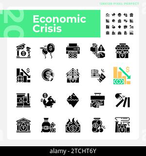 Set of pixel perfect gradient economic crisis icons Stock Vector