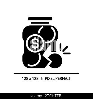 2D pixel perfect glyph style broken glass jar icon Stock Vector