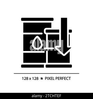 2D pixel perfect glyph style falling oil prices icon Stock Vector