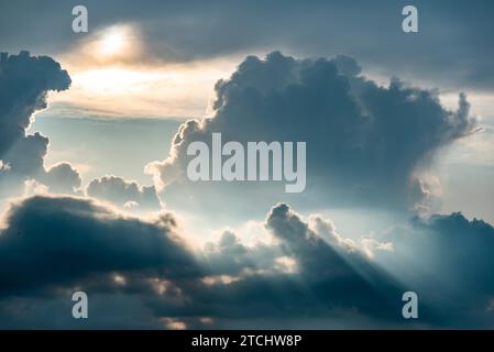 Dramatic sky, light from heaven. Sun and clouds. Background Stock Photo