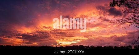 Colorful and dramatic sky panorama of sunset background. vivid and contrast storm clouds Stock Photo