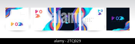Creative and Colorful 2023 Happy New Year Poster Set. Suitable, for Card, Banner, Poster, Flyer, Cover, and Social Media Post Template Stock Vector