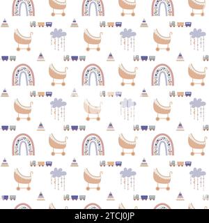 Boho baby rainbow seamless pattern. Boho color rainbow background for your project Stock Vector