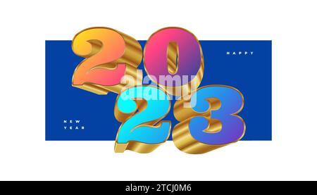 Happy New Year 2023 with Colorful and Gold 3D Numbers. New Year Design for Banner, Poster and Greeting Card Stock Vector