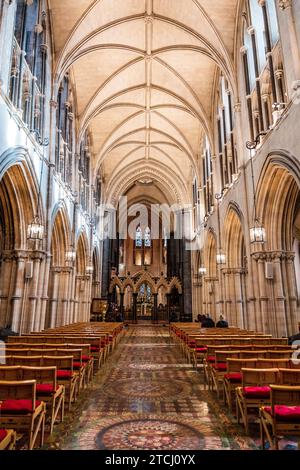 Main nave of Christchurch Cathedral, in Dublin, Ireland, medieval church built in 11th century. Stock Photo