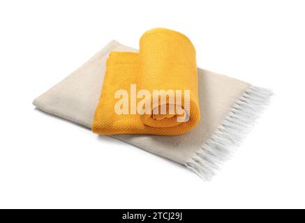Two soft warm blankets isolated on white Stock Photo