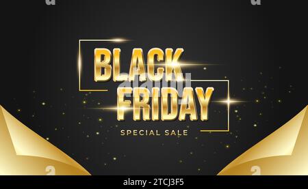 Black Friday banner or poster with open wrapping paper concept in black and gold Stock Vector