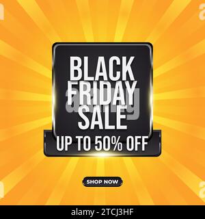 Black Friday sale poster for promotion or advertisement on yellow background Stock Vector