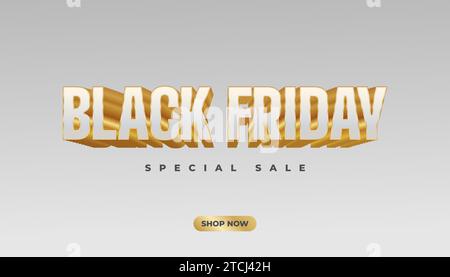 Black Friday sale banner with 3d white and gold text on white background Stock Vector
