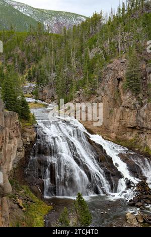 View of Gibbon Falls in Yellowstone National Park Stock Photo