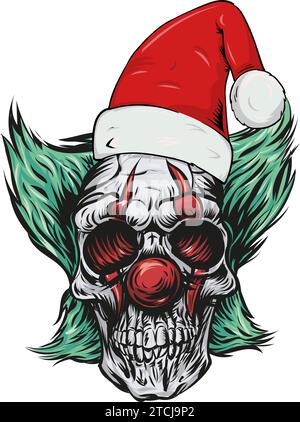 christmas skull wearing santa claus hat. vector illustration Stock Vector