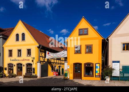 Altkoetzschenbroda village green with numerous restaurants and quaint pubs Stock Photo