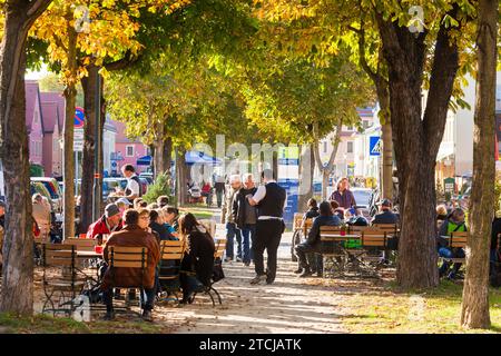 Altkoetzschenbroda village green with numerous restaurants and quaint pubs Stock Photo