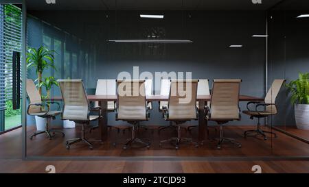 an office conference room in a glass partition, 3d rendering Stock Photo