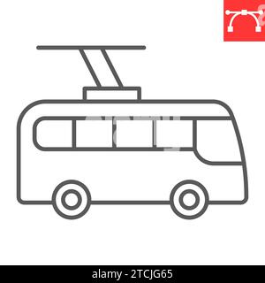 Trolleybus line icon, transportation and vehicle, trolleybus vector icon, vector graphics, editable stroke outline sign, eps 10. Stock Vector