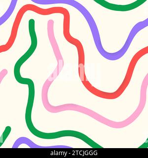 Cute colorful line doodle seamless pattern. Creative minimalist style art background for children or trendy design with basic shapes. Simple childish Stock Vector