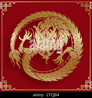 Traditional gold Chinese Dragon design for Chinese new year and all festivals (translate : Chinese Dragon) Stock Vector