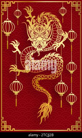 Traditional gold Chinese Dragon design for Chinese new year and all festivals (translate : Chinese Dragon) Stock Vector