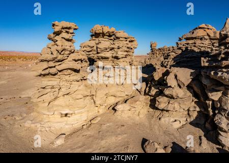Fantastically eroded sandstone formations in the Fantasy Canyon Recreation Site near Vernal, Utah. Stock Photo