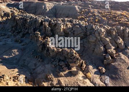Fantastically eroded sandstone formations in the Fantasy Canyon Recreation Site near Vernal, Utah. Stock Photo