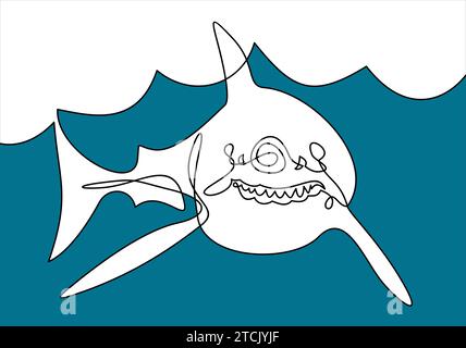 sharks drawn in line-continuous line drawing Stock Vector