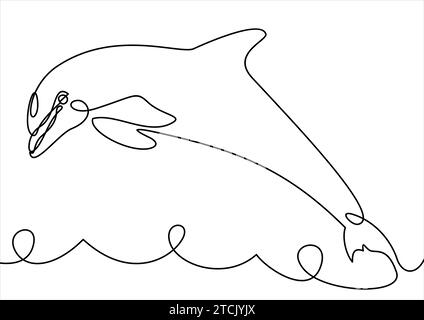 Line style dolphin illustration- continuous line drawing Stock Vector