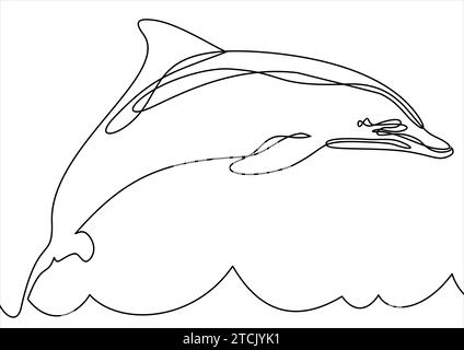 Line style dolphin illustration- continuous line drawing Stock Vector