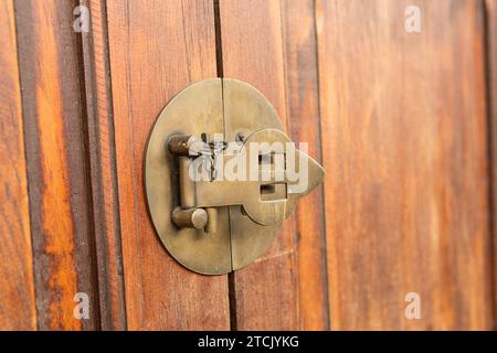 Asian old wooden door locks and wooden latch vintage styles Stock Photo