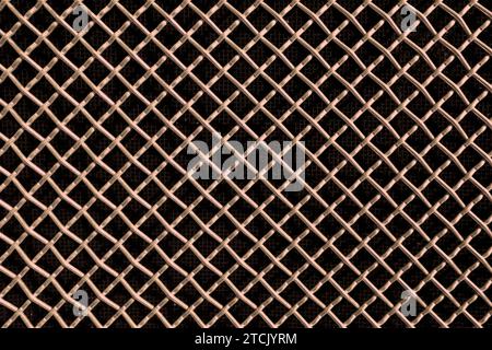 copper metal mesh or aluminum grid with regular pattern on black background Stock Photo