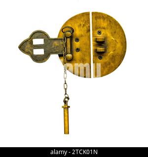 Asian old wooden door locks and wooden latch vintage styles isolated on white background Stock Photo